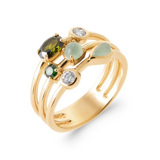 Bague effet 3 en 1 pierres vertes