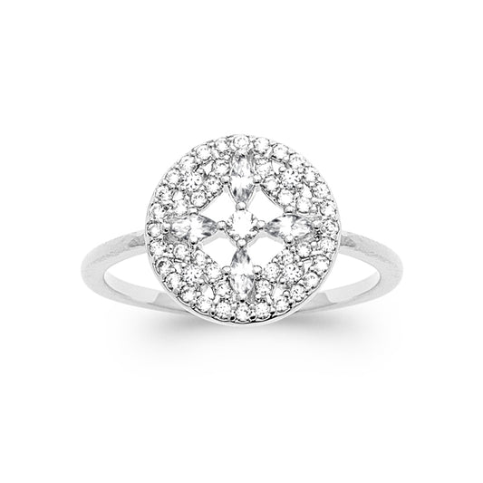 Bague ronde ajourée en argent 925 rhodié et oxydes de zirconium