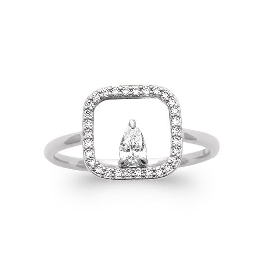 Bague Femme Carré Pavé Cristaux et Poire – Bijou Délicat Original