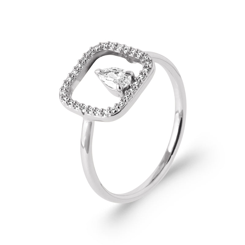Bague Femme Carré Pavé Cristaux et Poire – Bijou Délicat Original