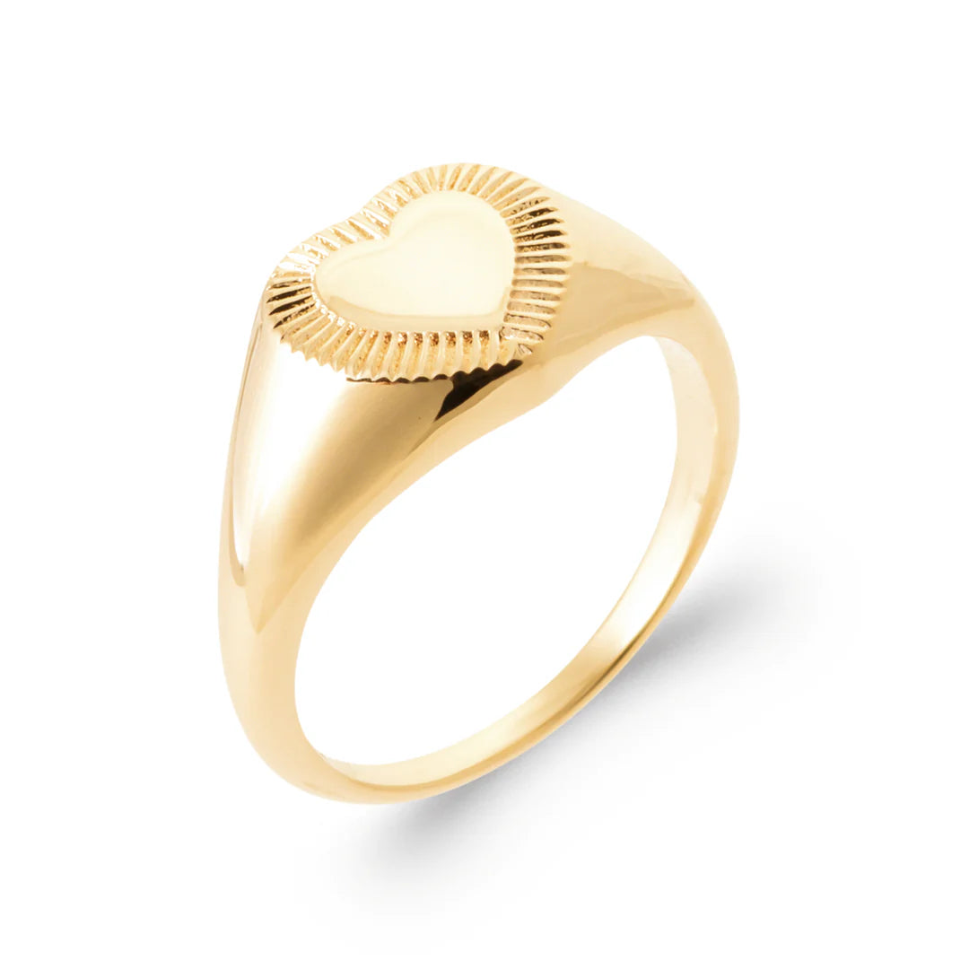 bague chevalière coeur femme plaqué or