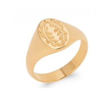 Bague chevalière femme feuilles de laurier plaqué or
