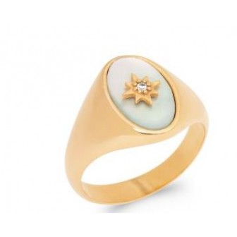 Bague chevalière femme étoile oz plaqué or et nacre