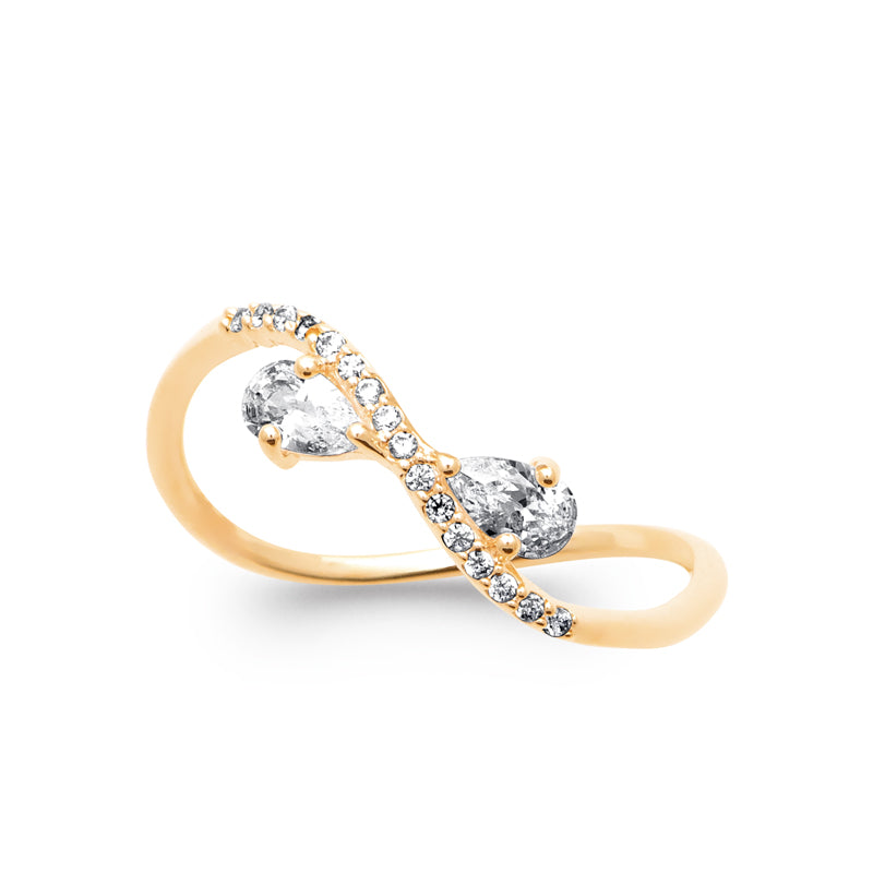 Bague plaqué or fine à pierre centrale scintillante – Anneau délicat serti de cristaux