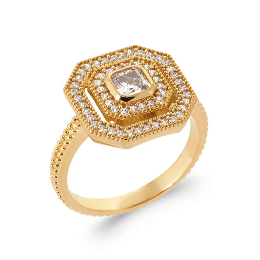 Bague joaillerie octogonale et carrée sertie oz