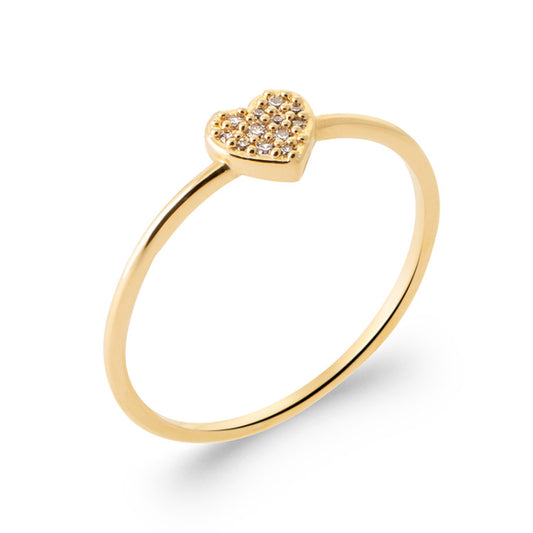 Bague petit coeur central avec oxydes de zirconium plaqué or