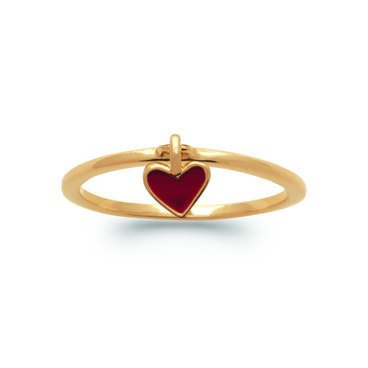 Bague breloque coeur rouge plaqué or