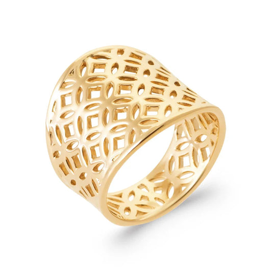 Bague large dentelle plaqué or 18 carats