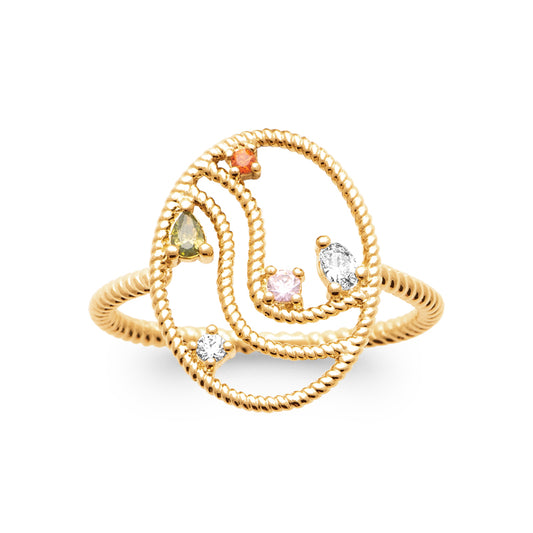 Bague plaqué or originale à pierres colorées – Anneau fin esprit bijou créateur