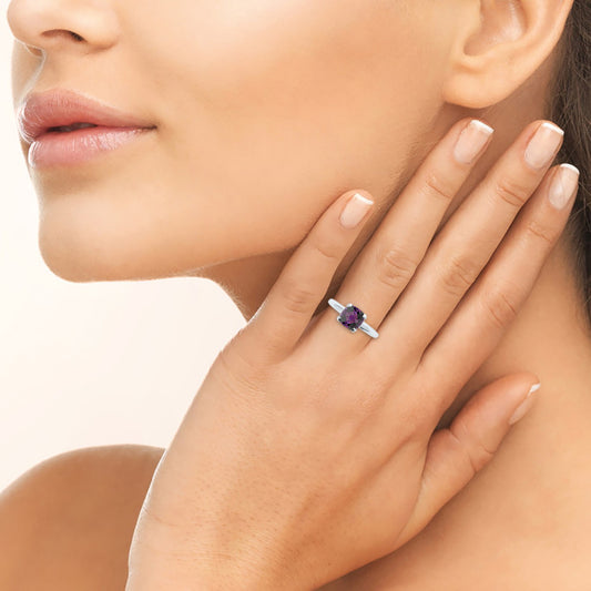 Bague argent solitaire carré violet