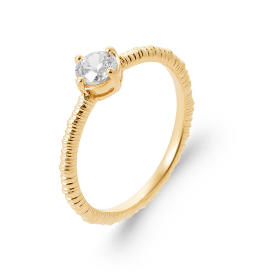 Bague solitaire plaqué or oxyde de zirconium blanc rond