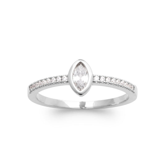 Bague argent solitaire fantaisie forme marquise