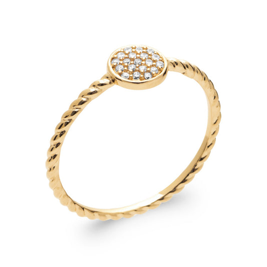 Bague torsadée pastille oxydes zirconium plaqué or