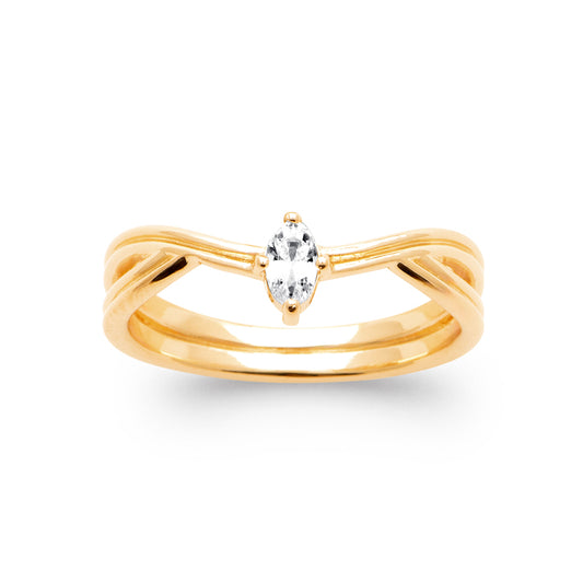 Bague fine plaqué or 18K avec zirconium blanc ovale