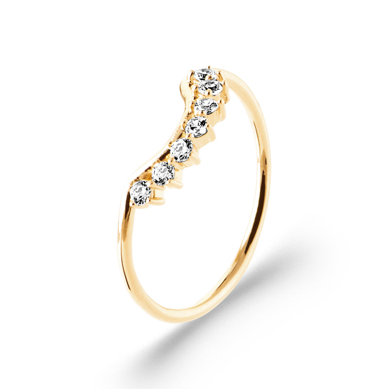 Bague Fine Courbe Plaqué Or 18K – 7 Pierres Blanches