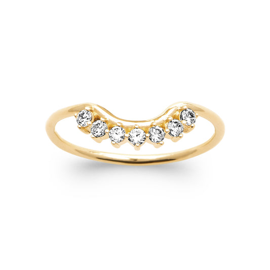 Bague Fine Courbe Plaqué Or 18K – 7 Pierres Blanches