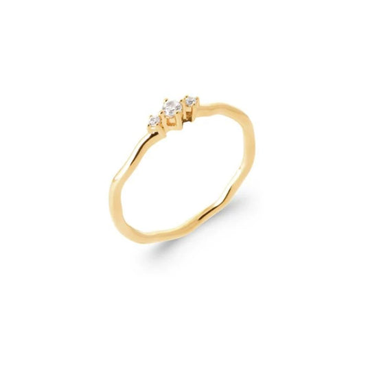 Bague fine avec 3 oxydes de zirconium plaqué or