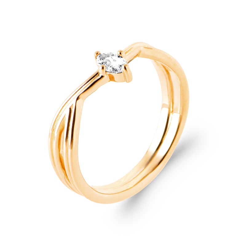 Bague fine plaqué or 18K avec zirconium blanc ovale