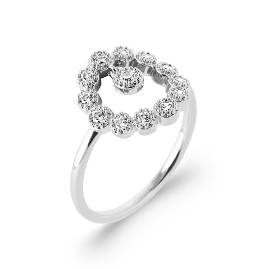 Bague fleur argent 925 rhodié et zirconiums blancs