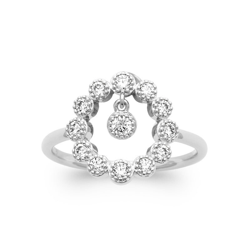 Bague fleur argent 925 rhodié et zirconiums blancs