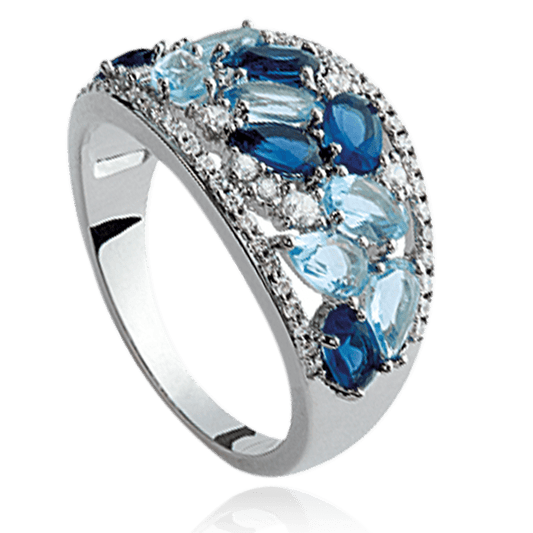 Bague joaillerie Pierres Bleues oxyde Zirconiums blancs