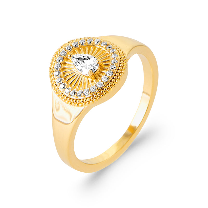 Bague plaqué or 18K avec zirconium blanc en forme de poire