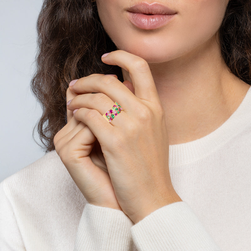 Bague large plaqué or 18K à oxydes de zirconium multicolores