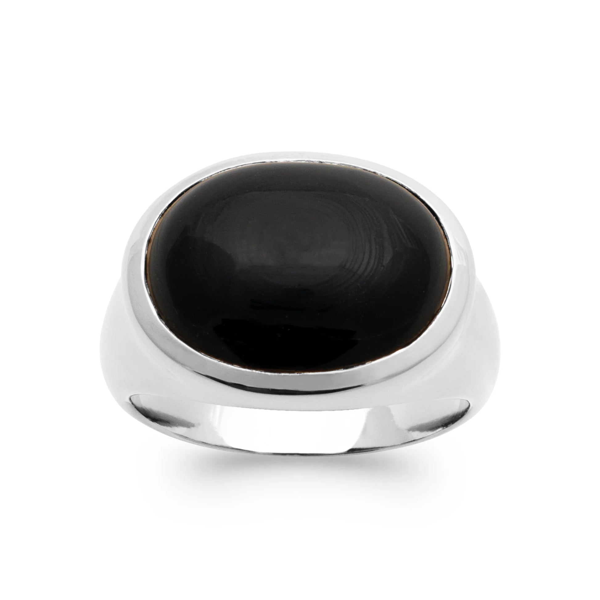 bague arge avec pierre agate noire en argent 925 rhodié