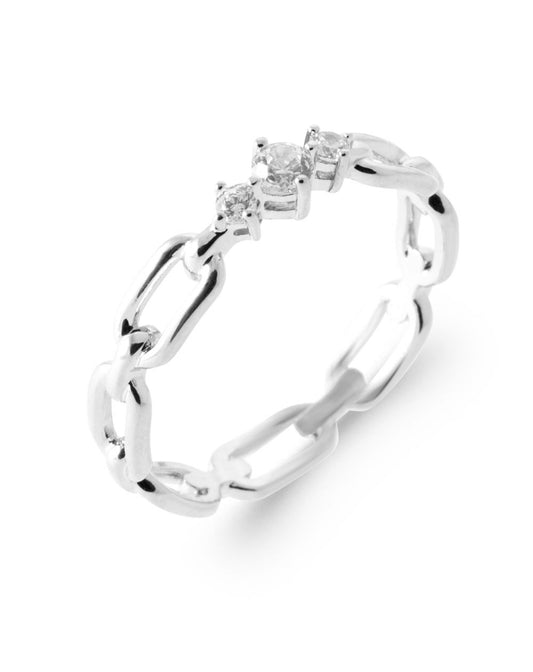 Bague maille chaine trio oxydes zirconium