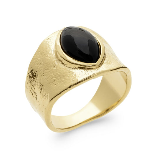 Bague large avec agate noire plaqué or