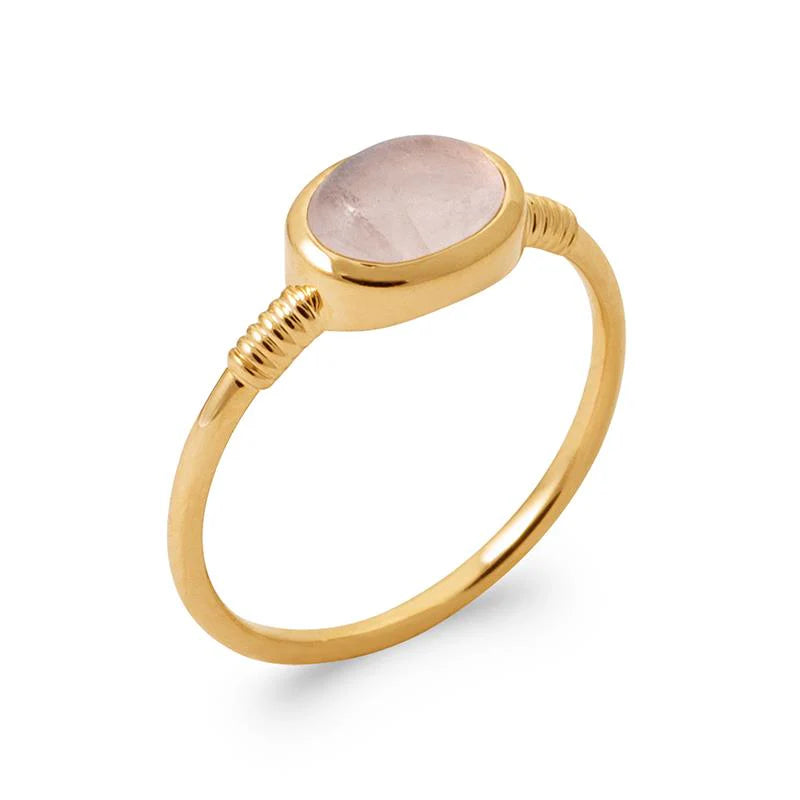 Bague plaqué or jaune quartz rose ovale