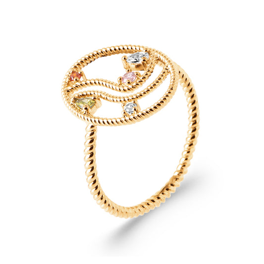 Bague plaqué or originale à pierres colorées – Anneau fin esprit bijou créateur