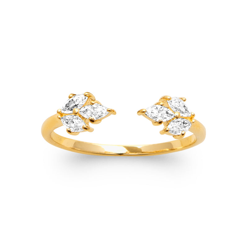 Bague ouverte plaqué or 18 carats et zirconiums blancs