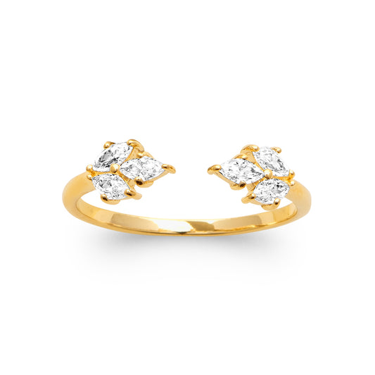 Bague ouverte plaqué or 18 carats et zirconiums blancs