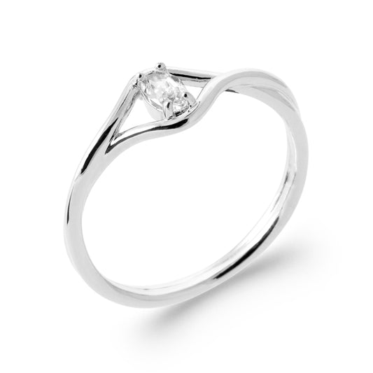 Bague avec zirconium rectangle blanc argent 925 rhodié