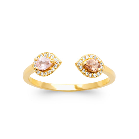 Bague ouverte goutte rose poudré en plaqué or 18 carats
