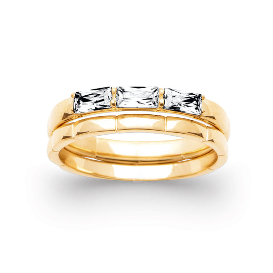 Bague Femme Plaqué Or 18 Carats – Trois Pierres Rectangulaires