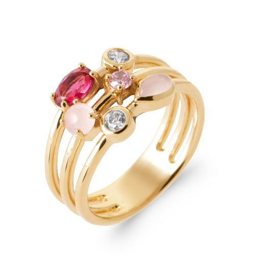 Bague pierres rose oxydes de zirconium ovale et rond