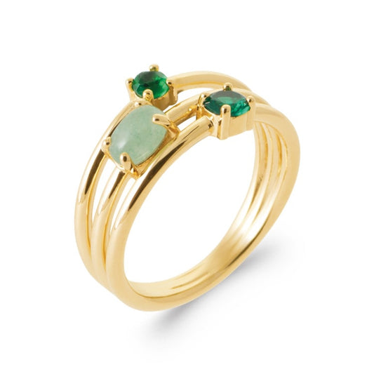 Bague multi-rang trio pierres vertes