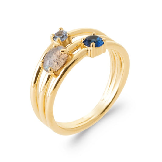 Bague multi-rang trio pierres bleues