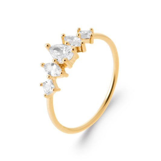 Bague plaqué or 5 oxydes de zirconium
