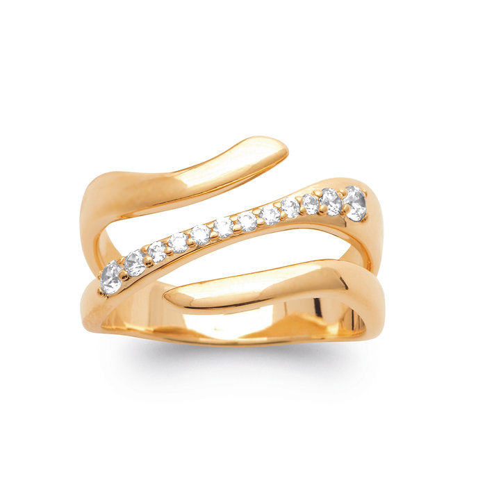 Bague bicolore plaqué or et zirconiums