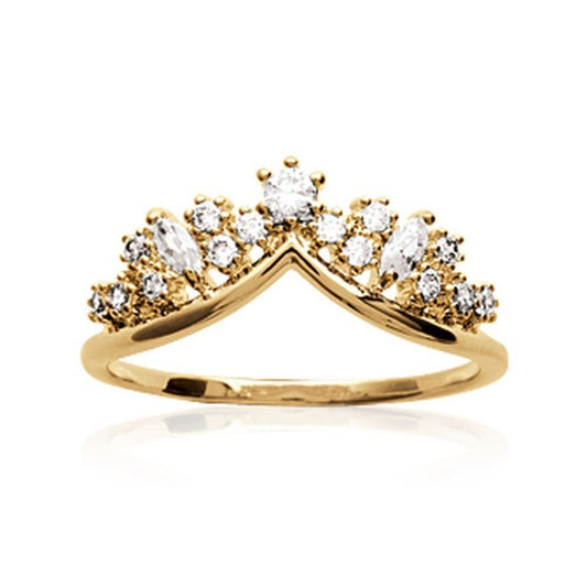 Bague couronne avec zirconium blanc plaqué or