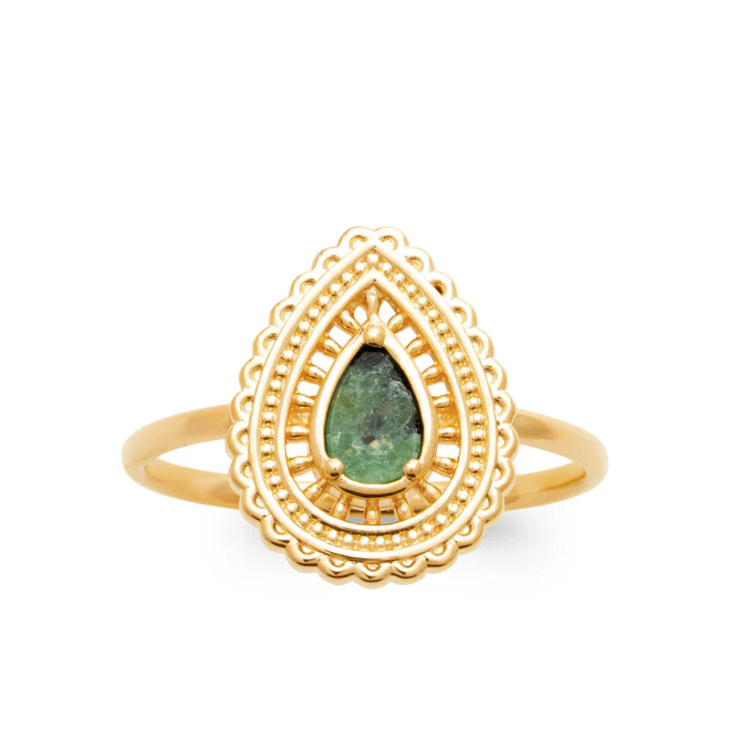 Bague plaqué or jaspe dalmatien