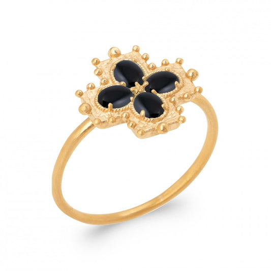 Bague croix avec pierre agate noire plaqué or