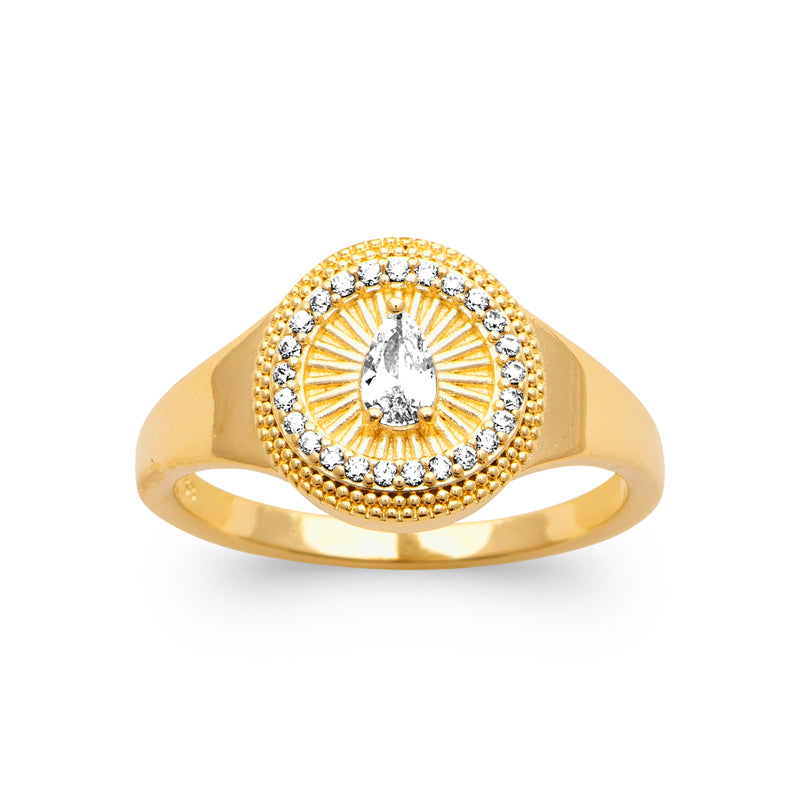 Bague plaqué or 18K avec zirconium blanc en forme de poire