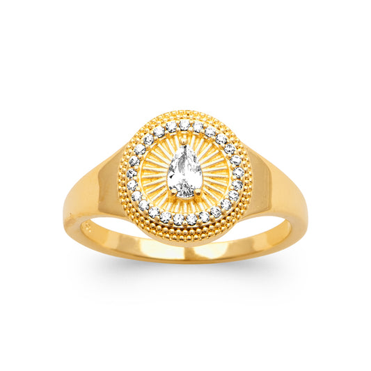 Bague plaqué or 18K avec zirconium blanc en forme de poire