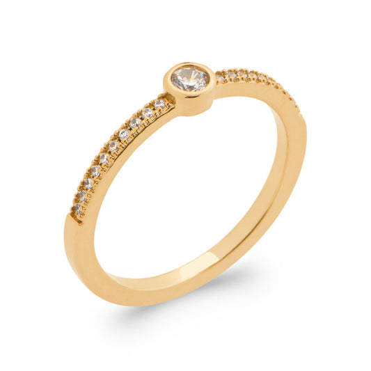 Bague Solitaire rond plaqué Or bords fantaisies