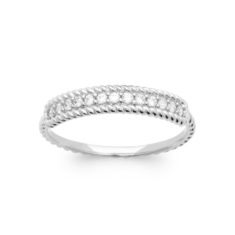 Bague torsadée et oxydes de zirconium centraux argent