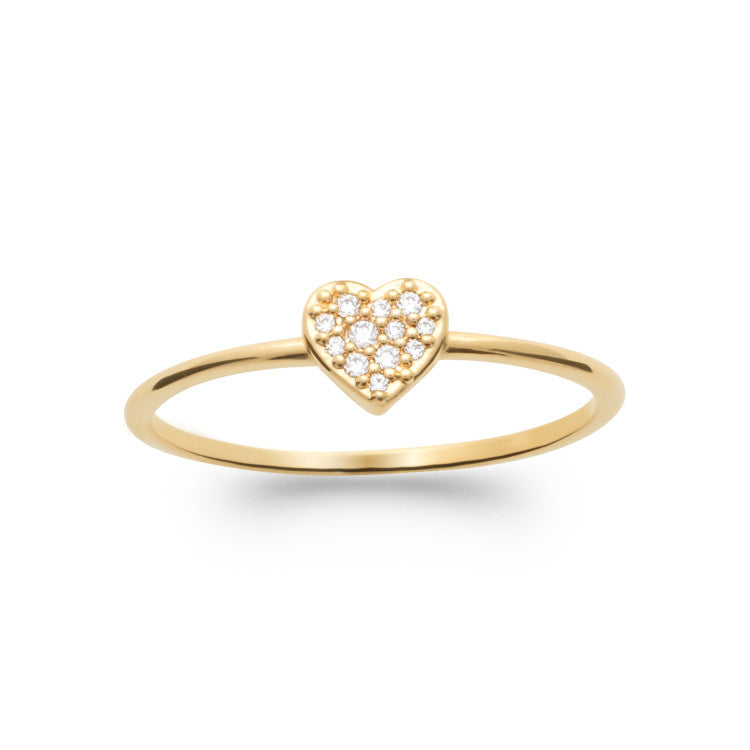 Bague petit coeur central avec oxydes de zirconium plaqué or
